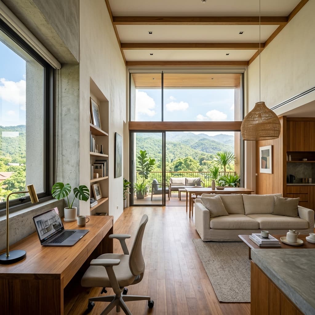 A furnished condo living space in Chiang Mai